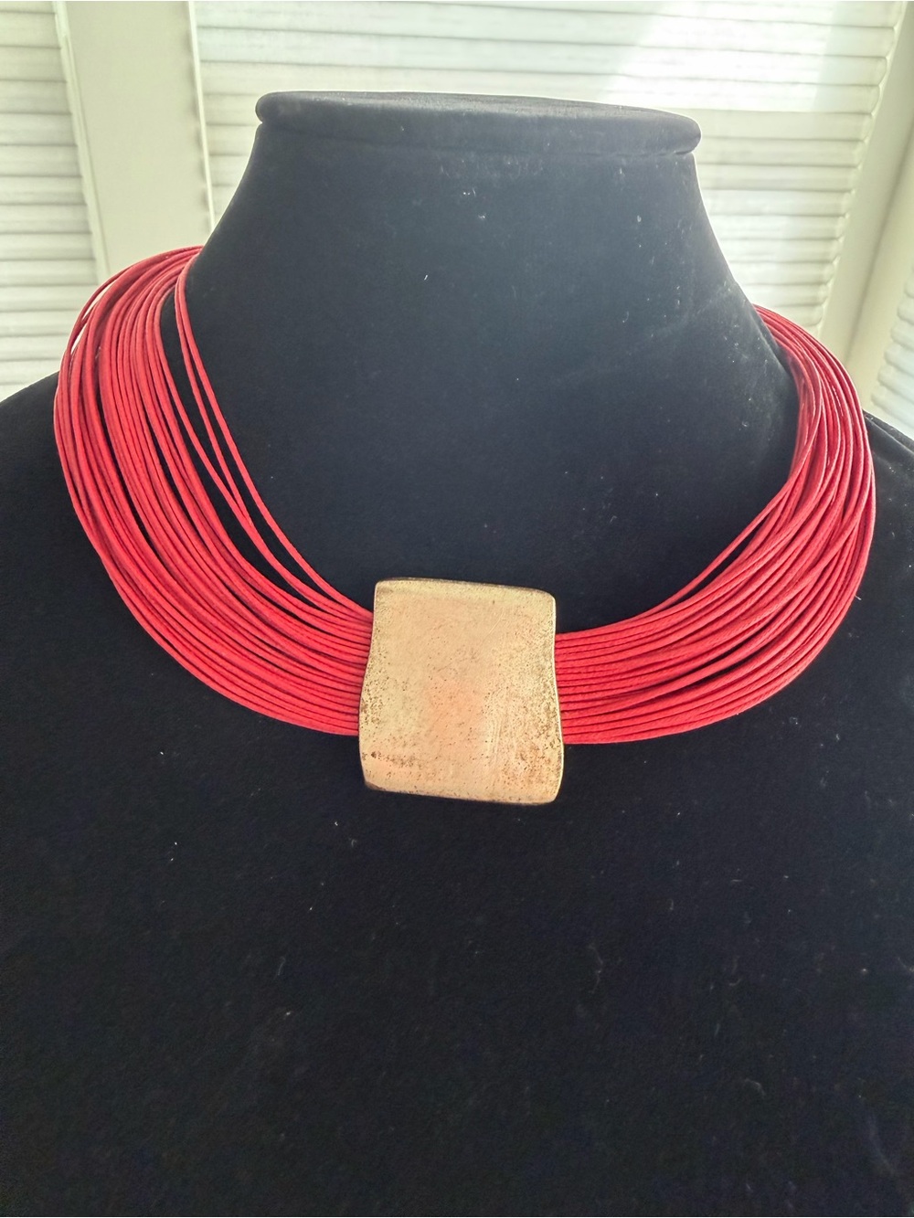 Red Multi-Strand Cord Necklace with Gold Accent